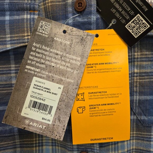Ariat NWT Women's 2X Rebar Work Wear Flannel Long Sleeved Button Up - Picture 9 of 9